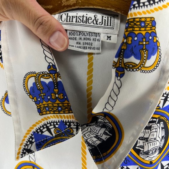 Christie & Jill Vintage Nautical Print Shirt - M - Picture 3 of 4